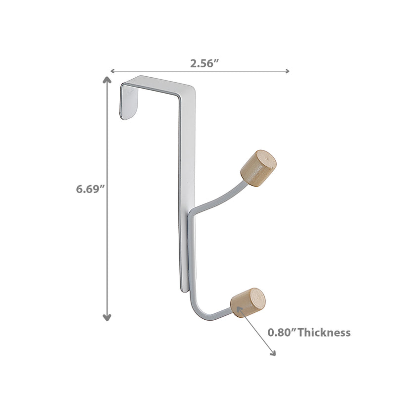 Iron Powder Coated Over The Door 2 Hooks Wooden Knob - Set of 4