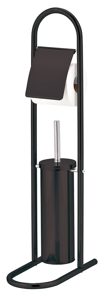 Toilet Brush With Paper Holder Stand Black, Black Toilet Brush With Paper Holder Stand, Space Saving Bathroom Accessory