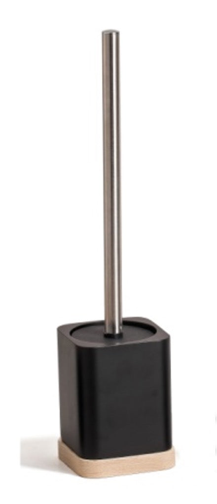 Polyresin Toilet Brush Holder with Rubber Wood Base – Bathroom Cleaning Accessory