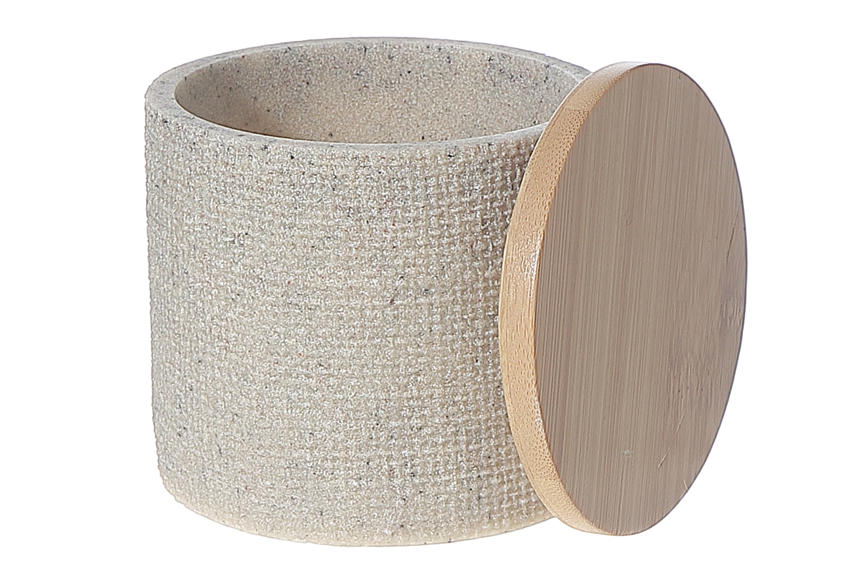 Polyresin Cotton Swab Holder With Bamboo Cover, Cotton Swab Holder With Bamboo Lid, Bathroom Storage Jar