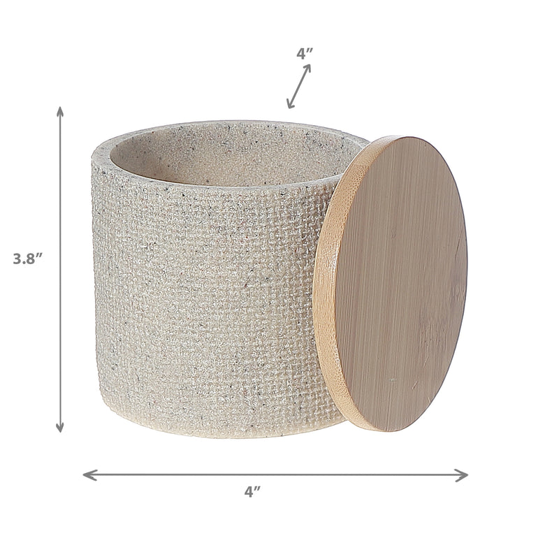 Polyresin Cotton Swab Holder With Bamboo Cover