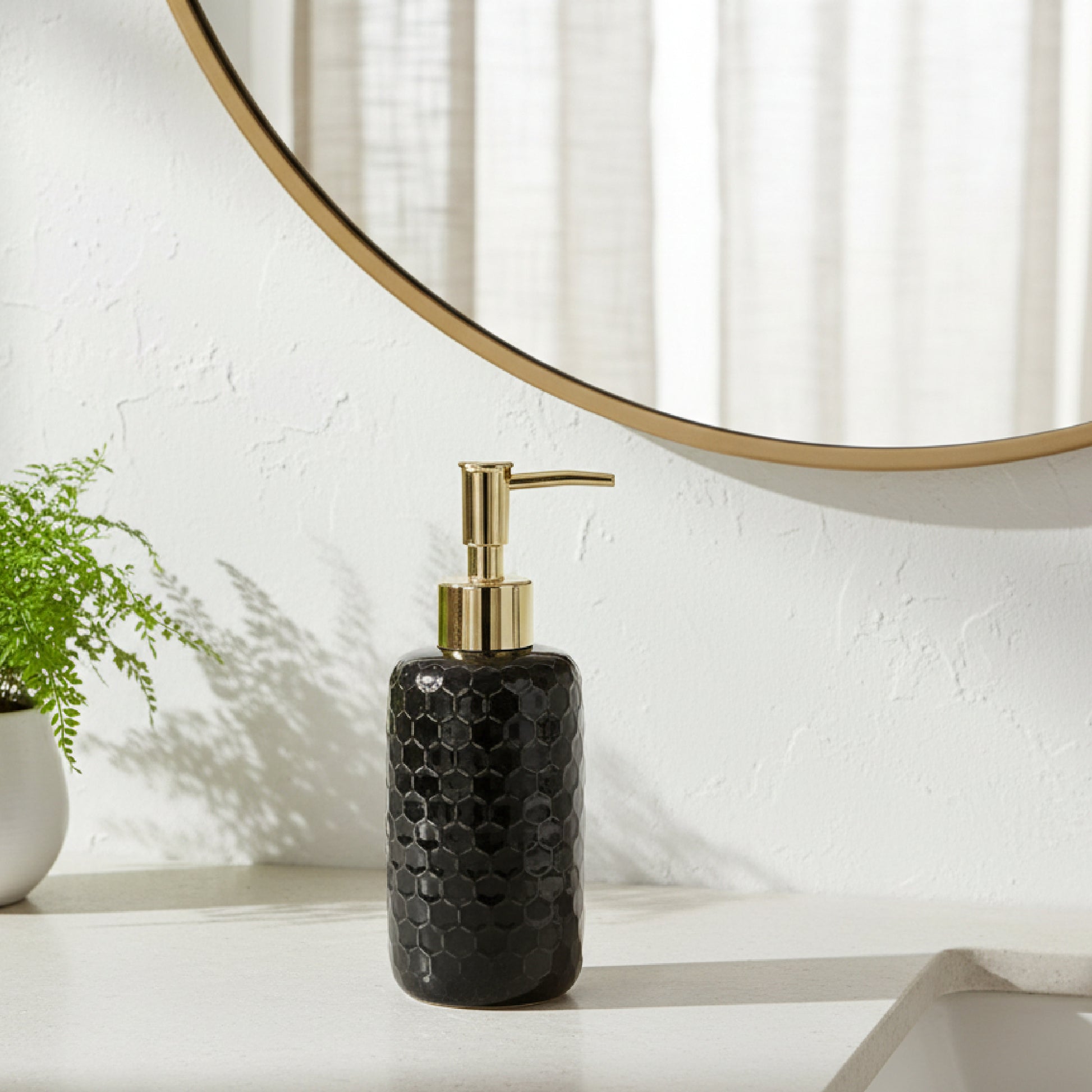 Black Honeycomb Pattern Stoneware Soap Dispenser - Set of 2