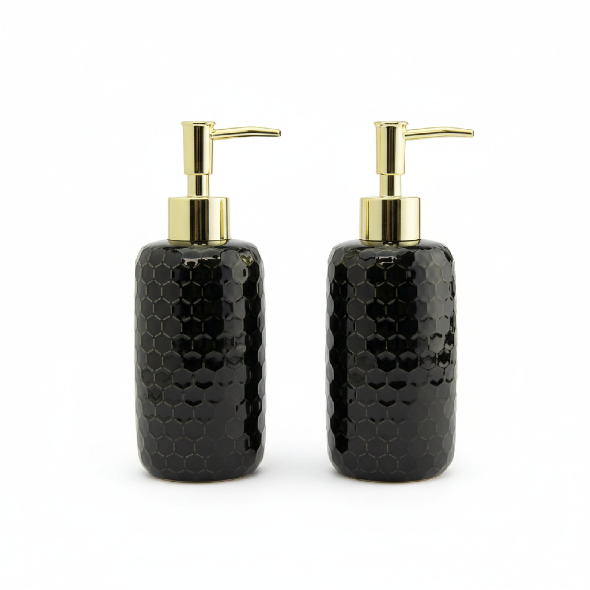 Black Honeycomb Pattern Stoneware Soap Dispenser - Set of 2