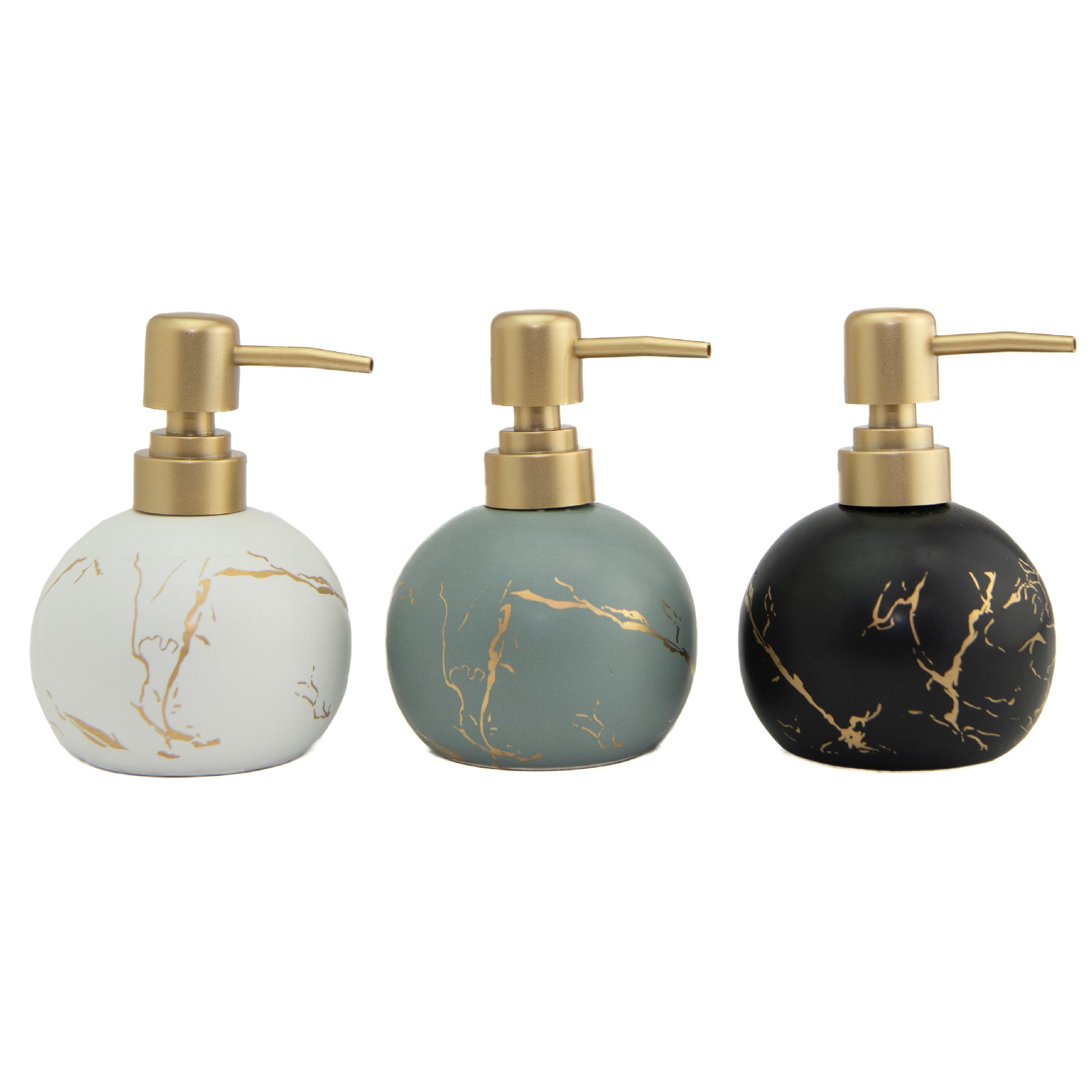 Assorted Marble Pattern Stoneware Soap Dispensers - Set of 3