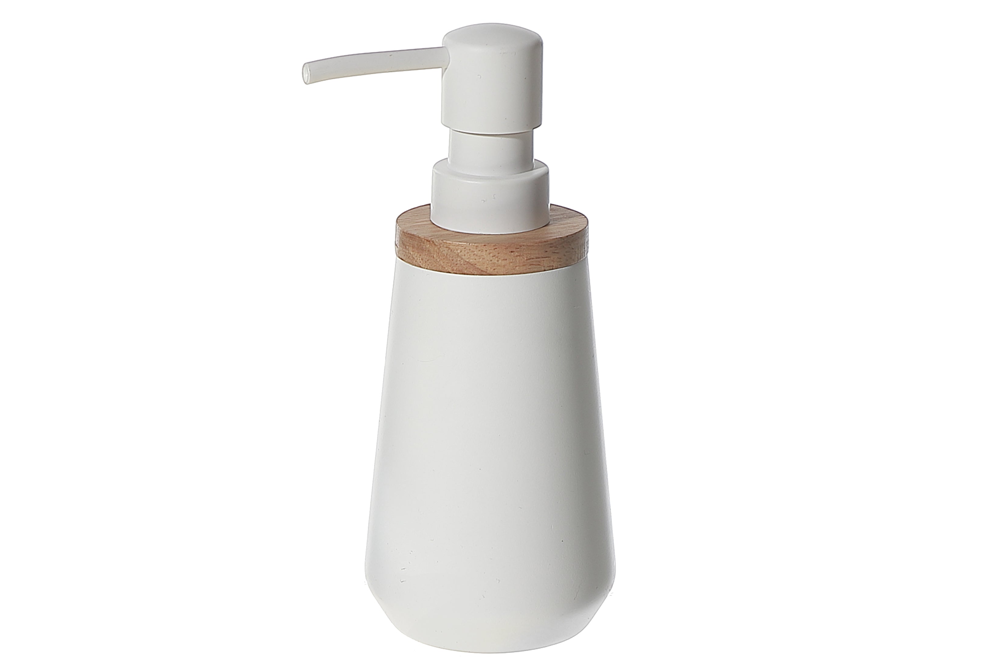 White Polyresin Soap Dispenser with Wood – Bathroom Liquid Soap Pump