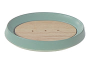 Polyresin Soap Dish With Wood Green, Green Polyresin Soap Dish With Wood Accent, Modern Bathroom Accessory