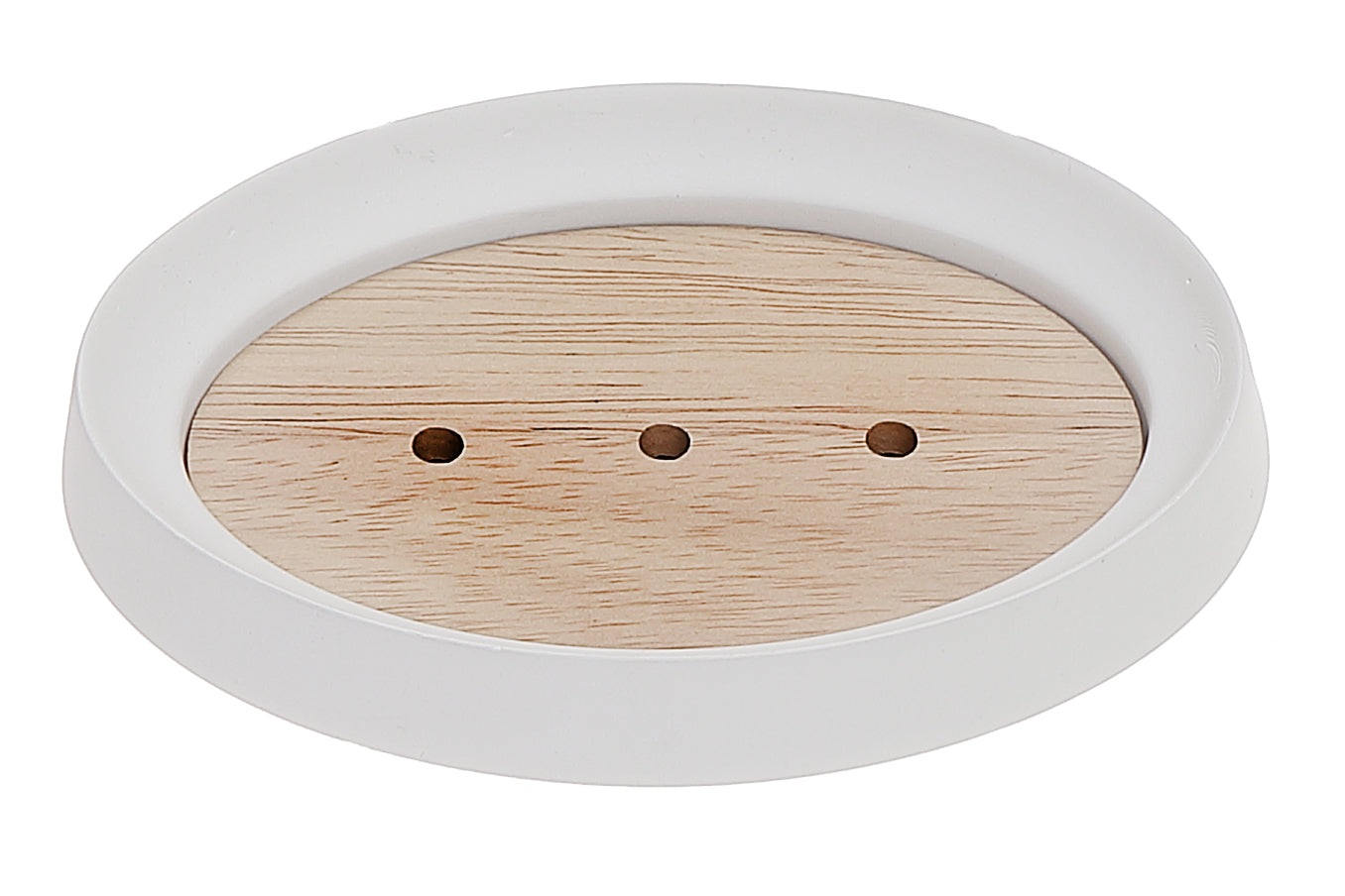 White Polyresin Soap Dish with Wood – Bathroom Vanity Accessory