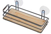 Metal Suction Cup Caddy with Bamboo – Bathroom Organizer, Shower Storage