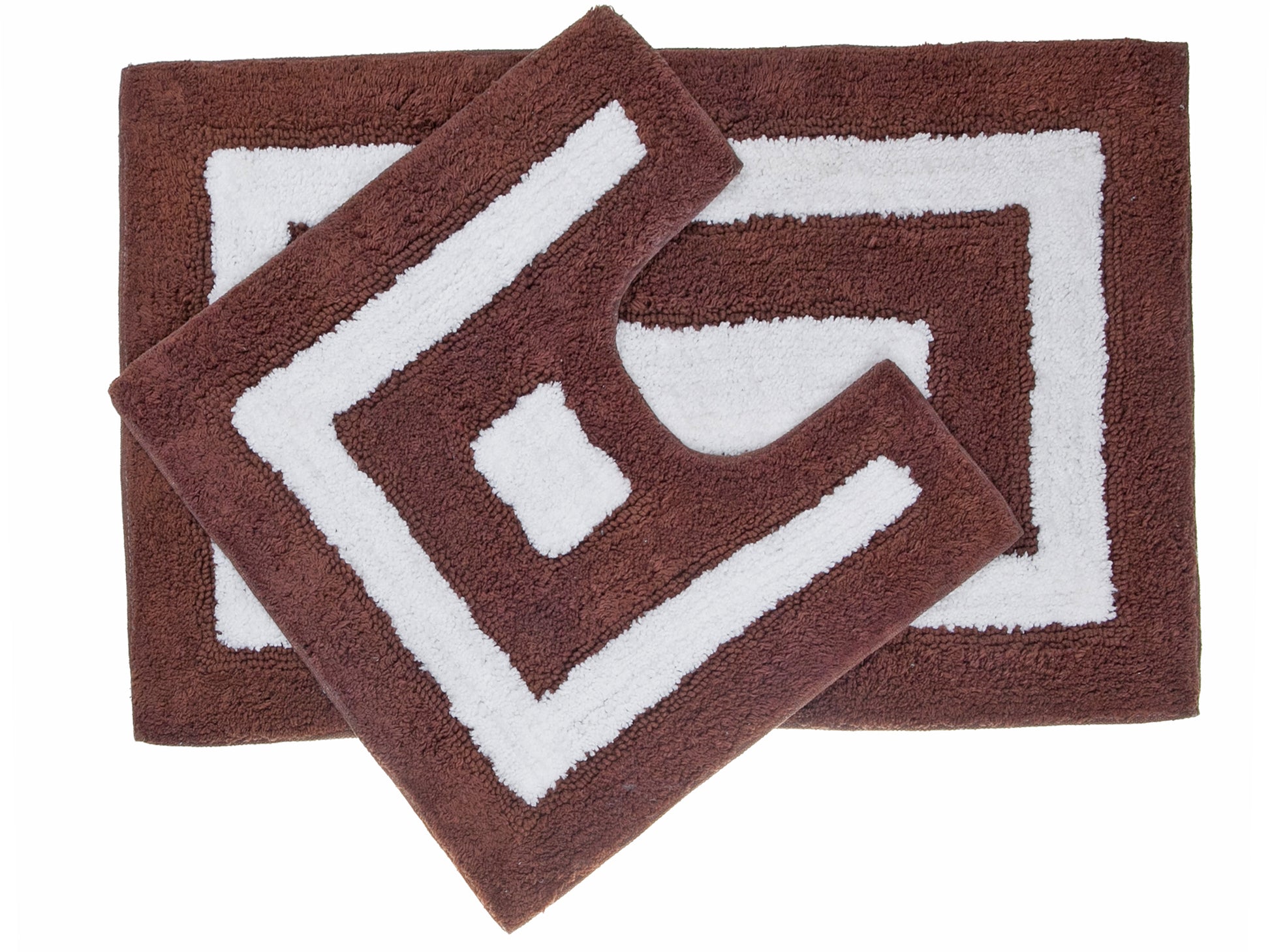 2Pc Cotton Bath Mat Set (White/Choc Border)