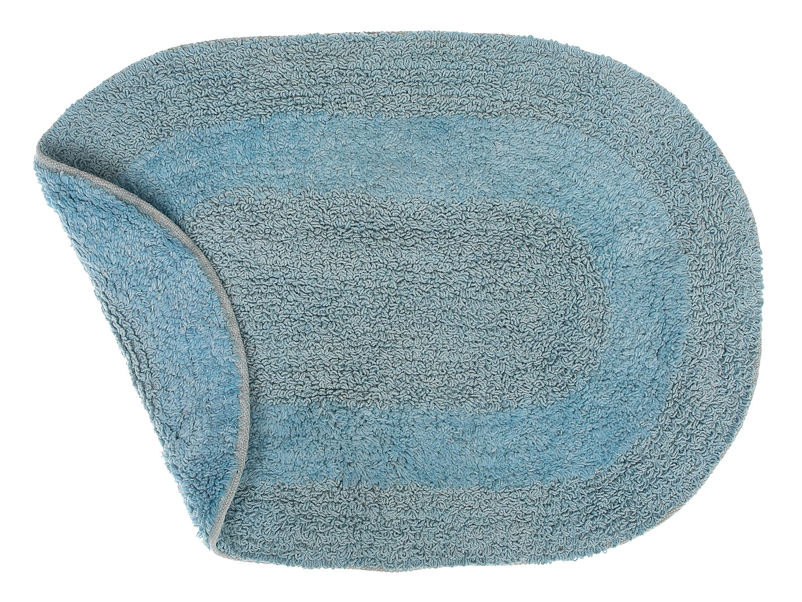 Reversible Cotton Oval Solid Color Bath Mat (16 X 24) (Blue) - Set of 2