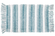 Microfibre Striped Bath Mat With Fringe Blue 20x32 Inch, Bathroom Rug, Home Decor
