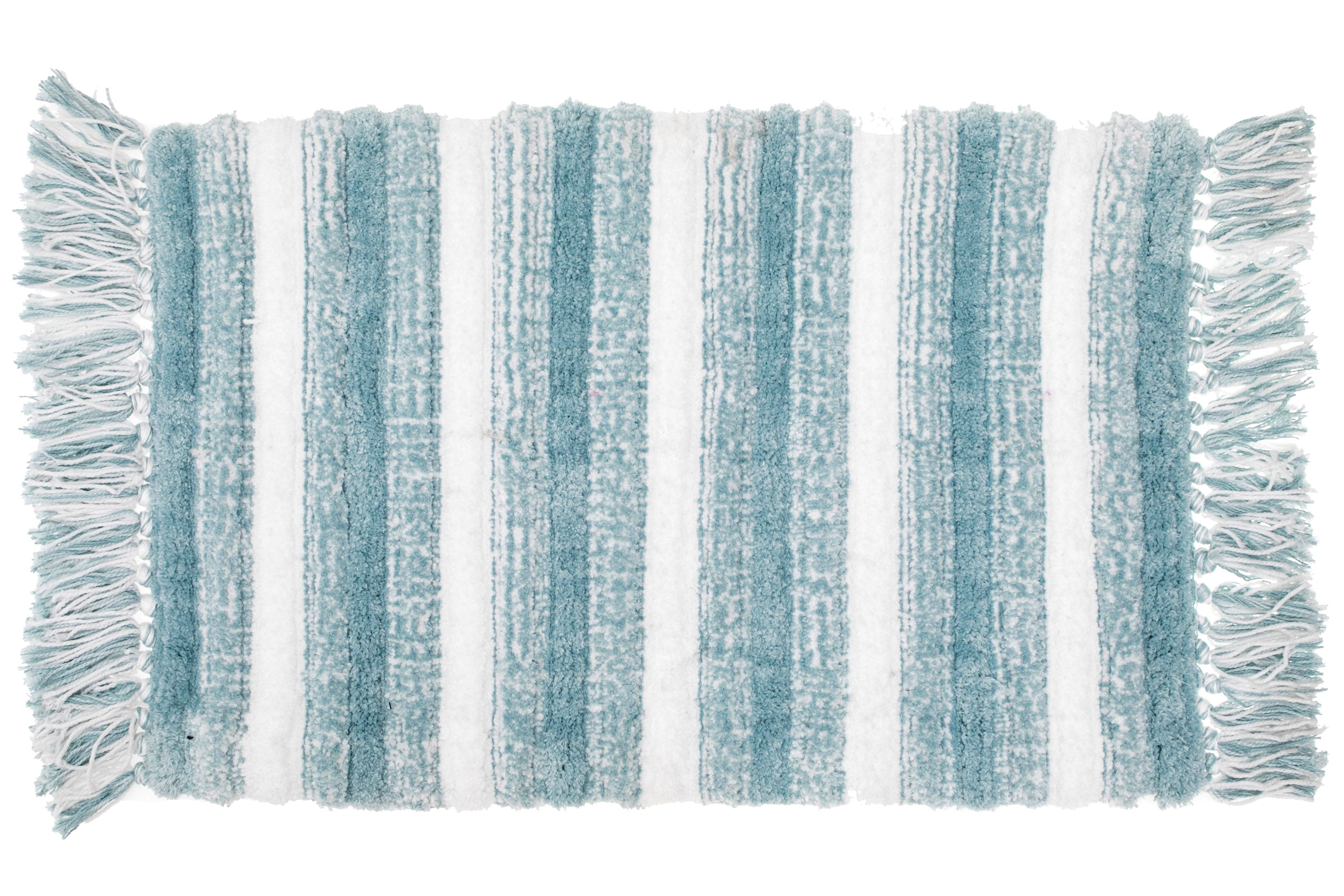 Microfibre Striped Bath Mat With Fringe Blue 20x32 Inch, Bathroom Rug, Home Decor