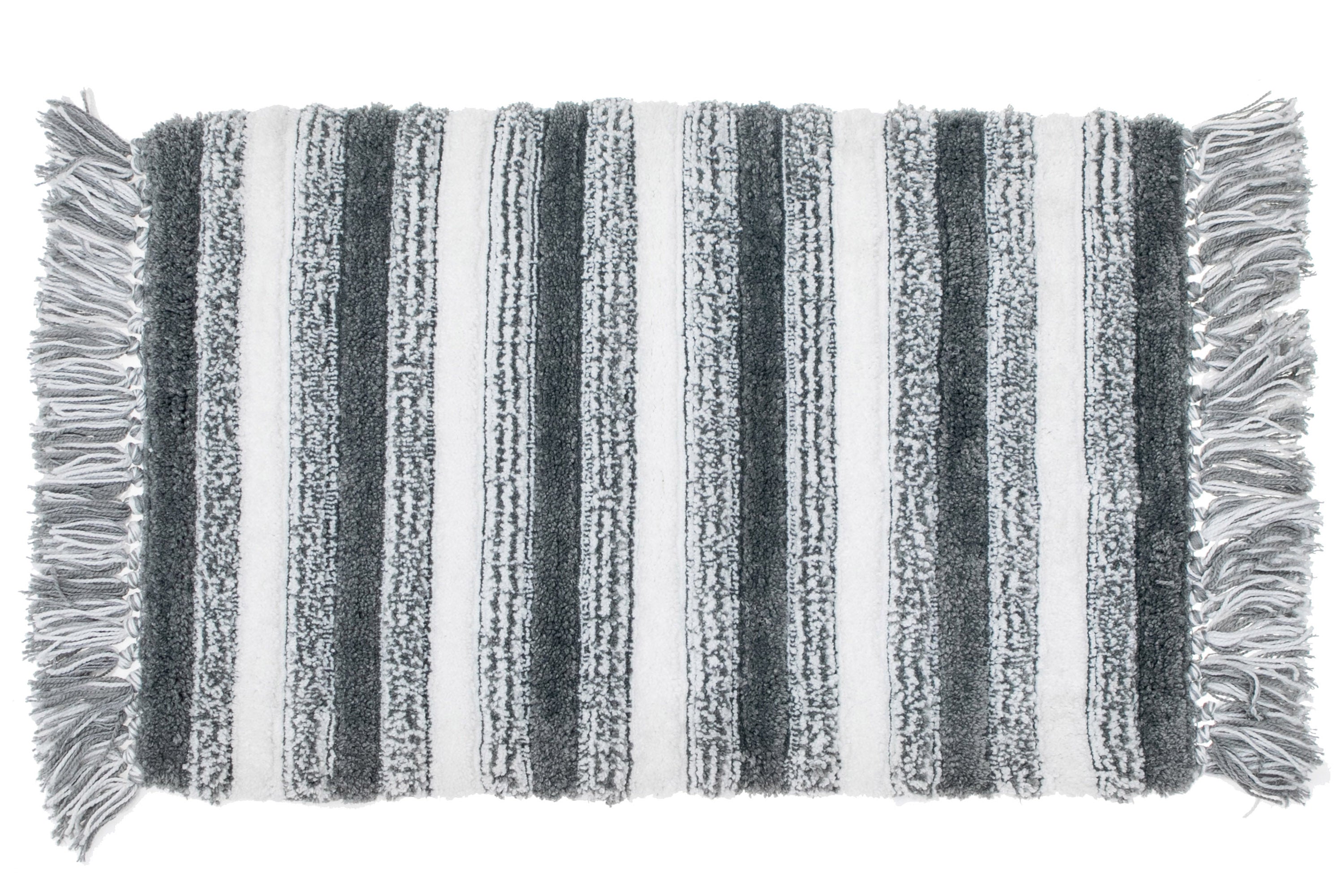 Microfibre Striped Bath Mat With Fringe Gray 20x32 Inch, Bathroom Rug, Home Decor