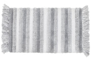 Microfibre Striped Bath Mat With Fringe Silver 20x32 Inch, Bathroom Rug, Home Decor