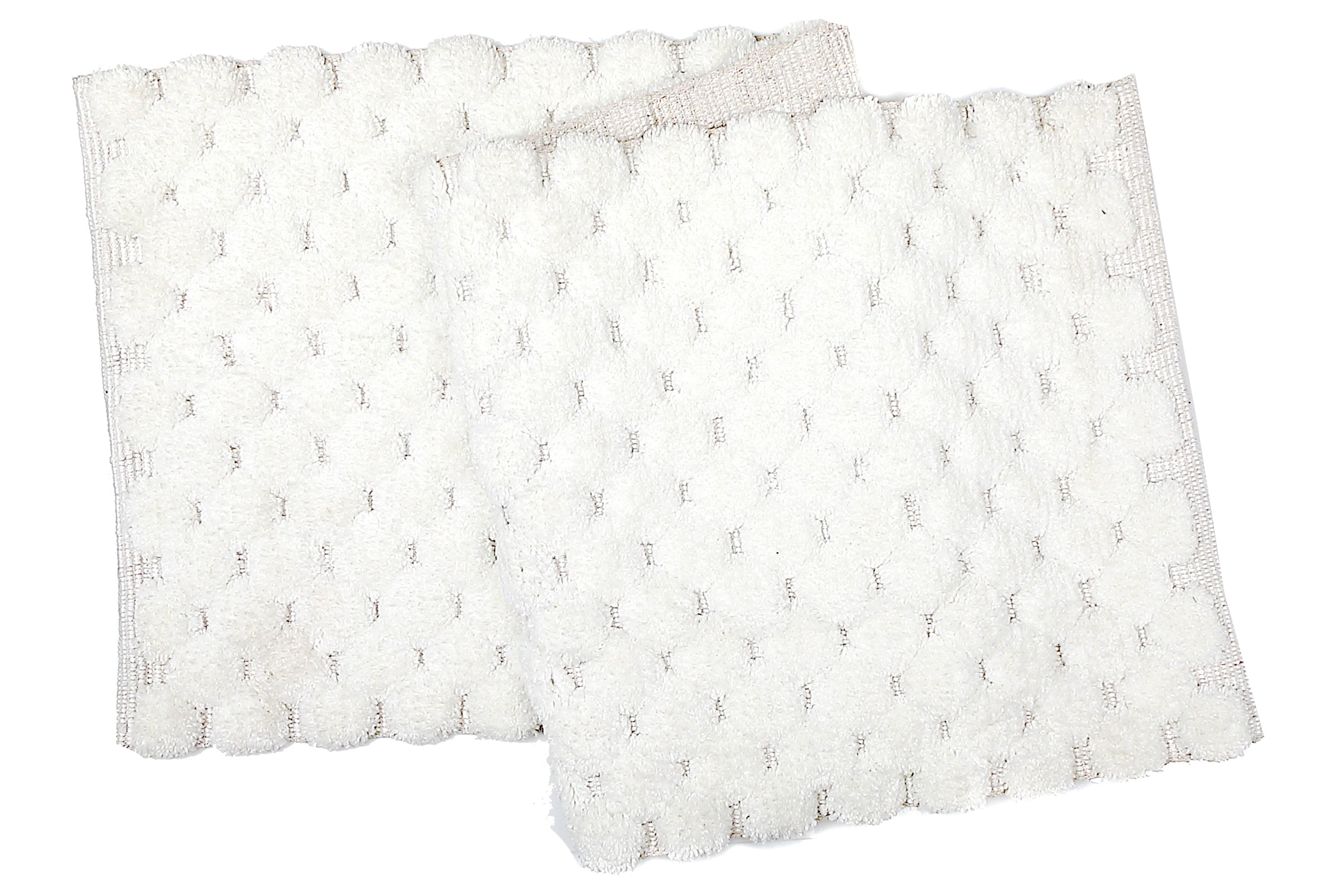 White Handwoven Pompom Bath Mat 20"x58" – Soft Bathroom Rug, Home Decor