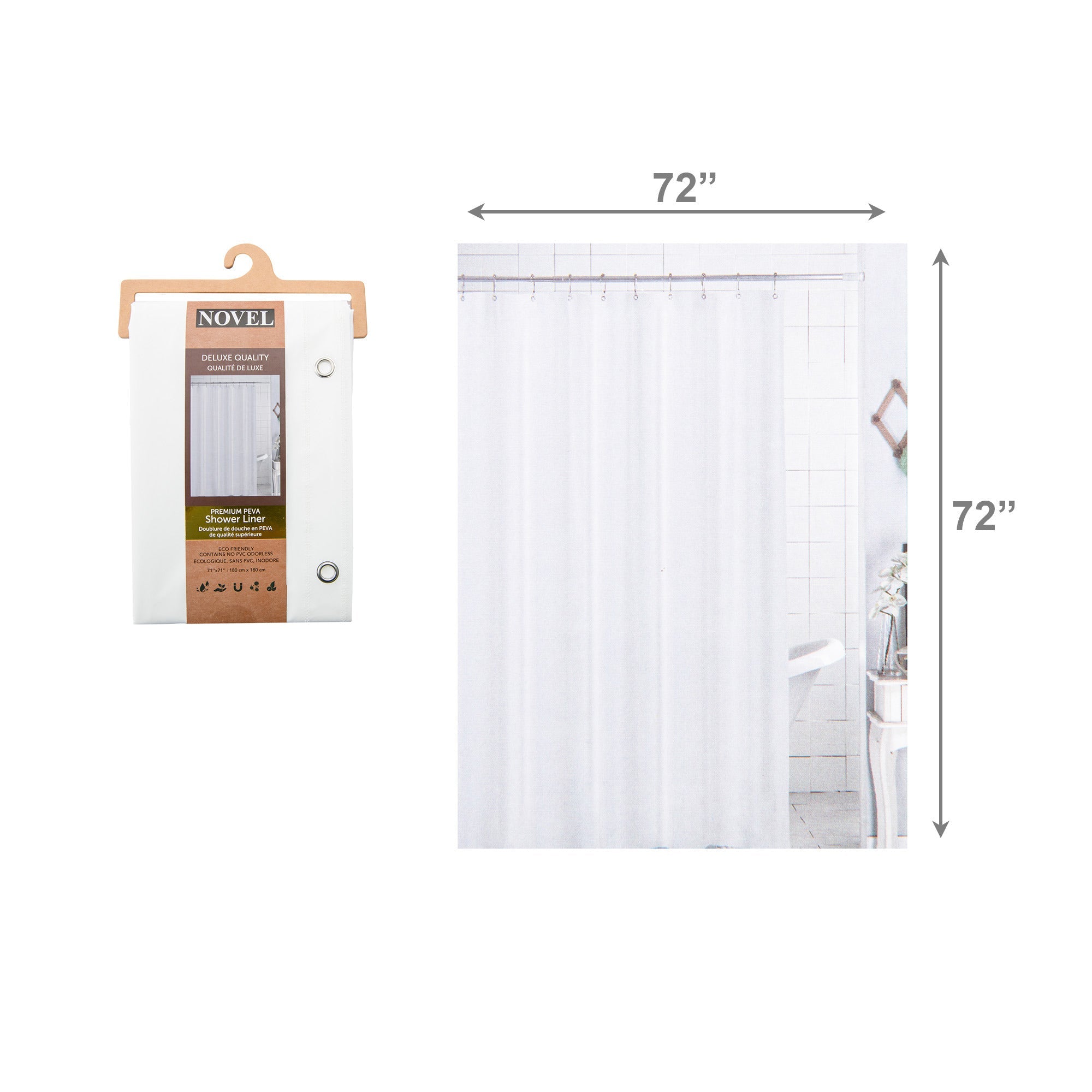 Premium White PEVA Shower Liner 72"x72"