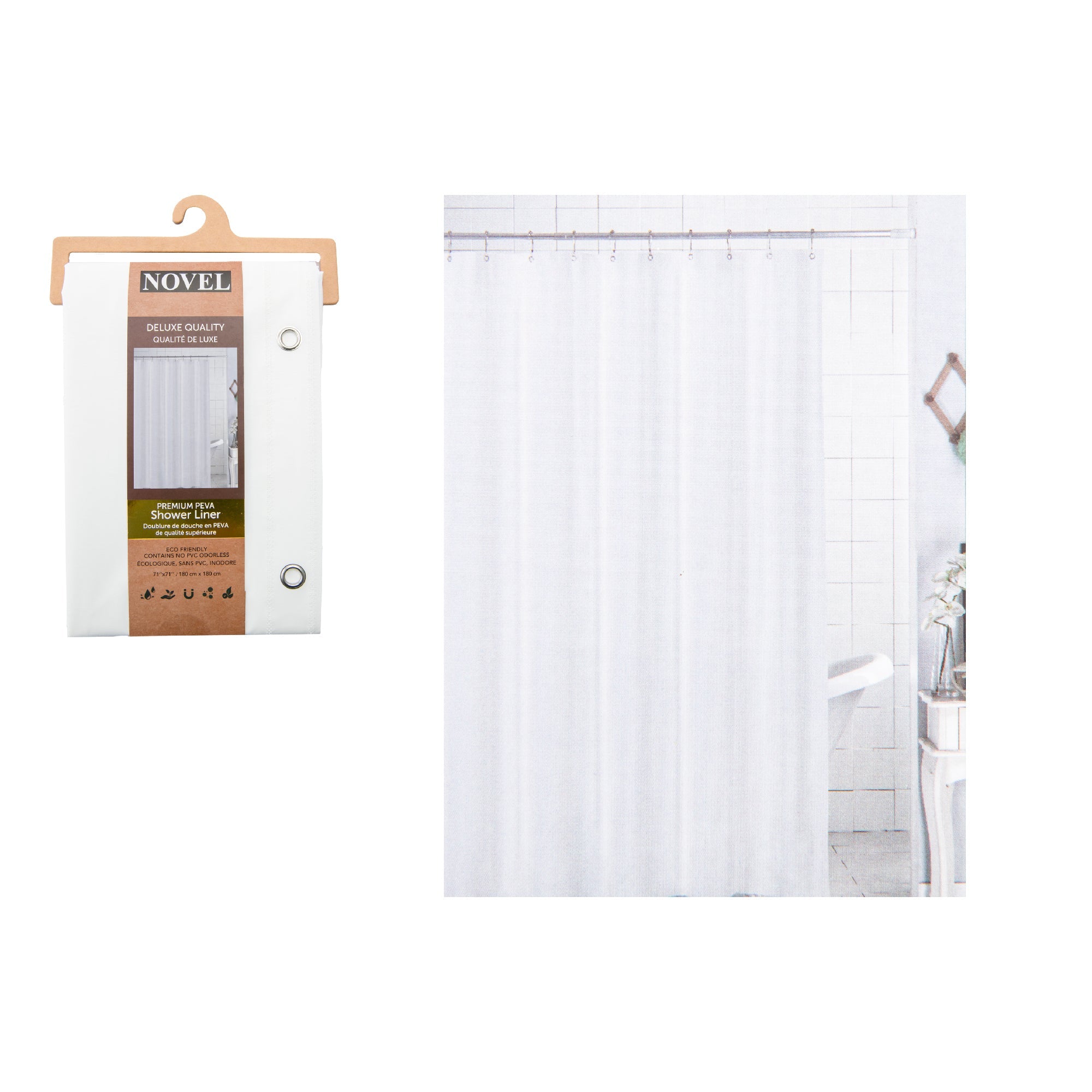 Premium White PEVA Shower Liner 72"x72"