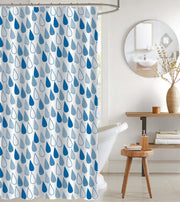PEVA Shower Curtain Raindrops With 12 Polyresin Hooks, Bathroom Decor, Waterproof