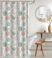 PEVA Shower Curtain Wispy Floral With 12 Polyresin Hooks, Bathroom Decor, Waterproof