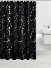 Polyester Silver Foil Marble Printed Shower Curtain (Black)