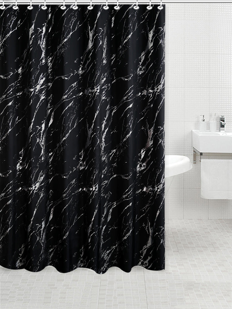 Polyester Silver Foil Marble Printed Shower Curtain (Black)