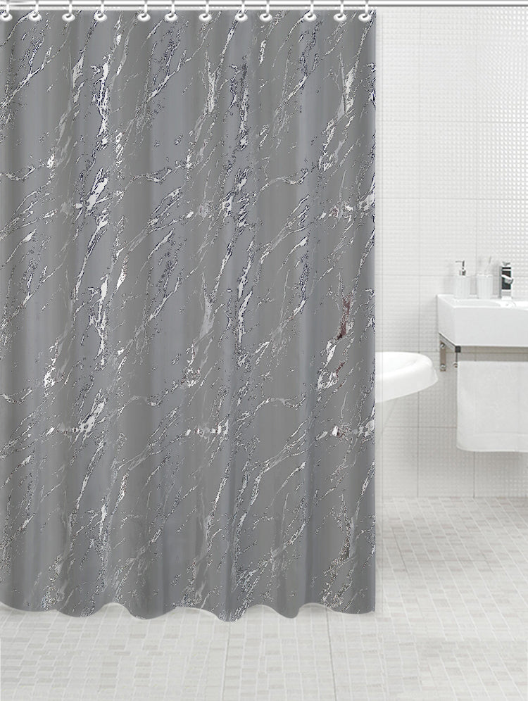 Polyester Silver Foil Marble Printed Shower Curtain (Gray)