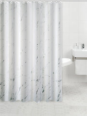 Polyester Silver Foil Marble Printed Shower Curtain (White)