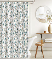Printed Canvas Shower Curtain With Roller Hooks (Floral)