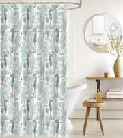 Printed Canvas Shower Curtain With Roller Hooks Seahorse Ocean Theme Bathroom Curtain
