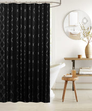 Polyester Silver Foil Trellis Printed Shower Curtain Black Contemporary Bathroom Curtain