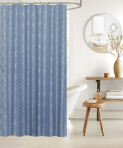 Polyester Silver Foil Trellis Printed Shower Curtain Blue Modern Bathroom Curtain