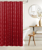 Polyester Silver Foil Trellis Printed Shower Curtain Red Decorative Bathroom Curtain
