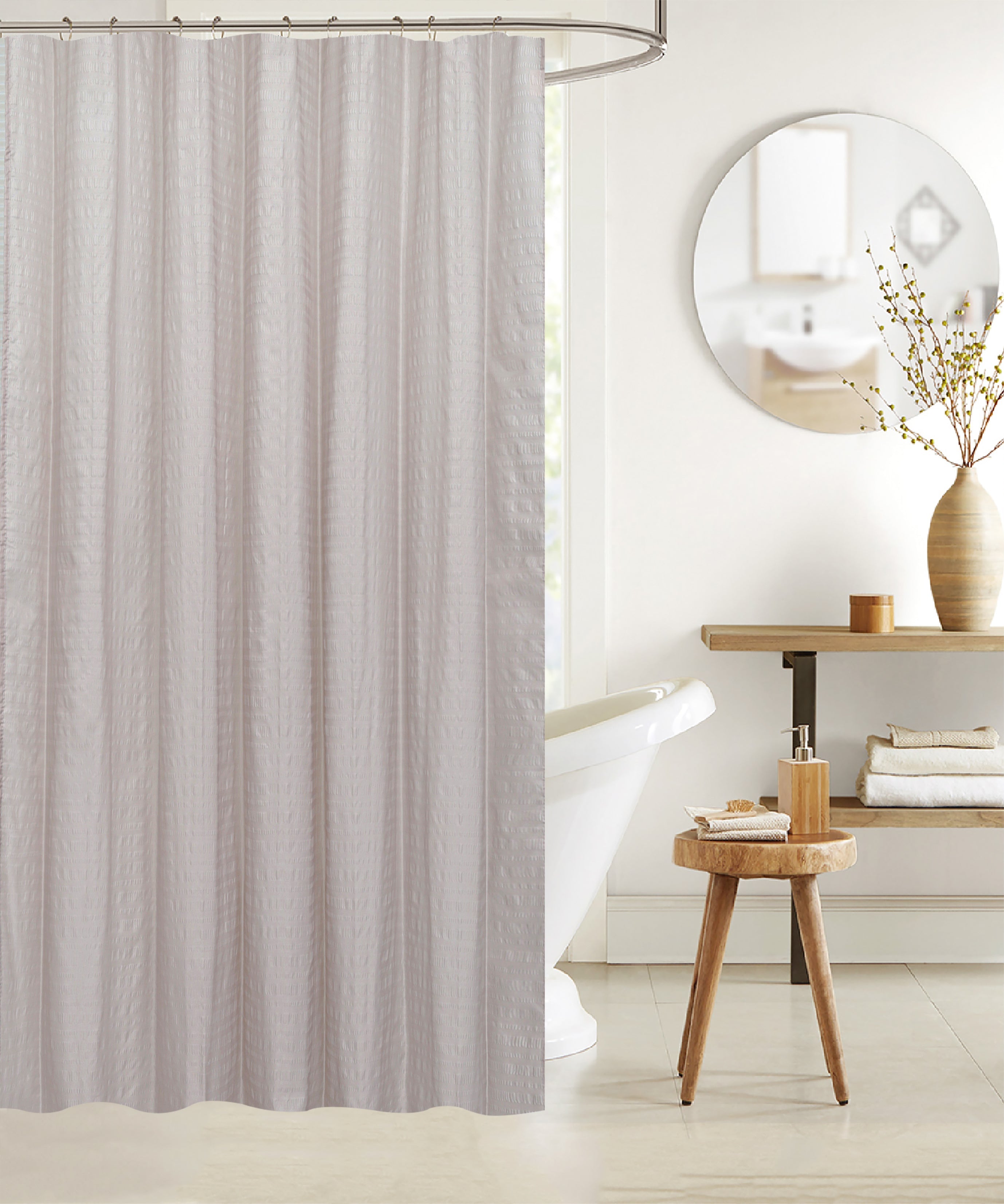 Embossed Shower Curtain With C Hooks Taupe, Bathroom Decor, Waterproof PEVA Curtain