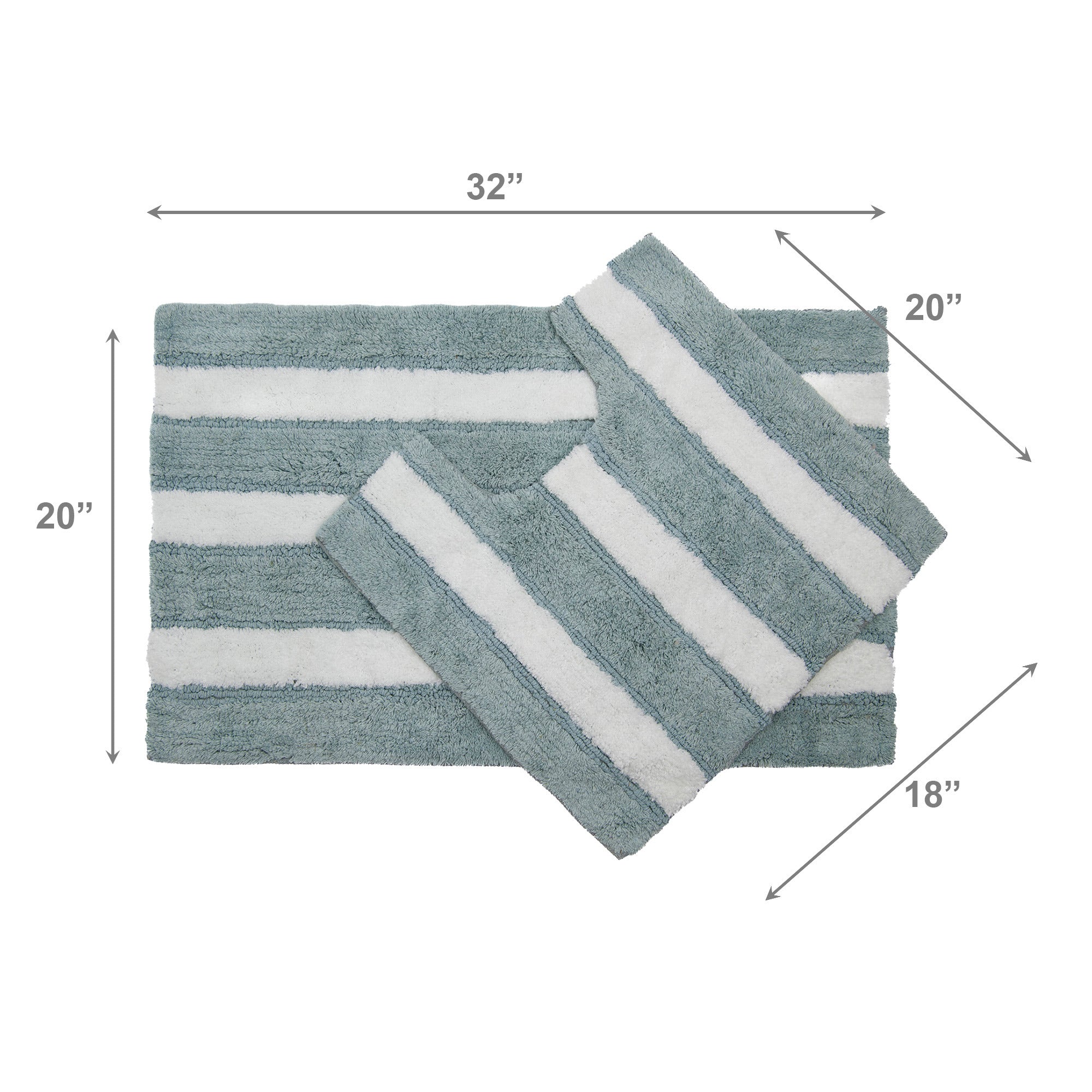 2-Piece Cotton-Polyester Bath Mat Set White with Blue Stripes
