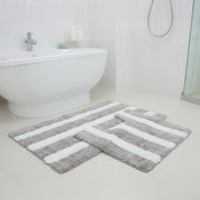 2-Piece Cotton-Polyester Bath Mat Set White with Silver Stripes