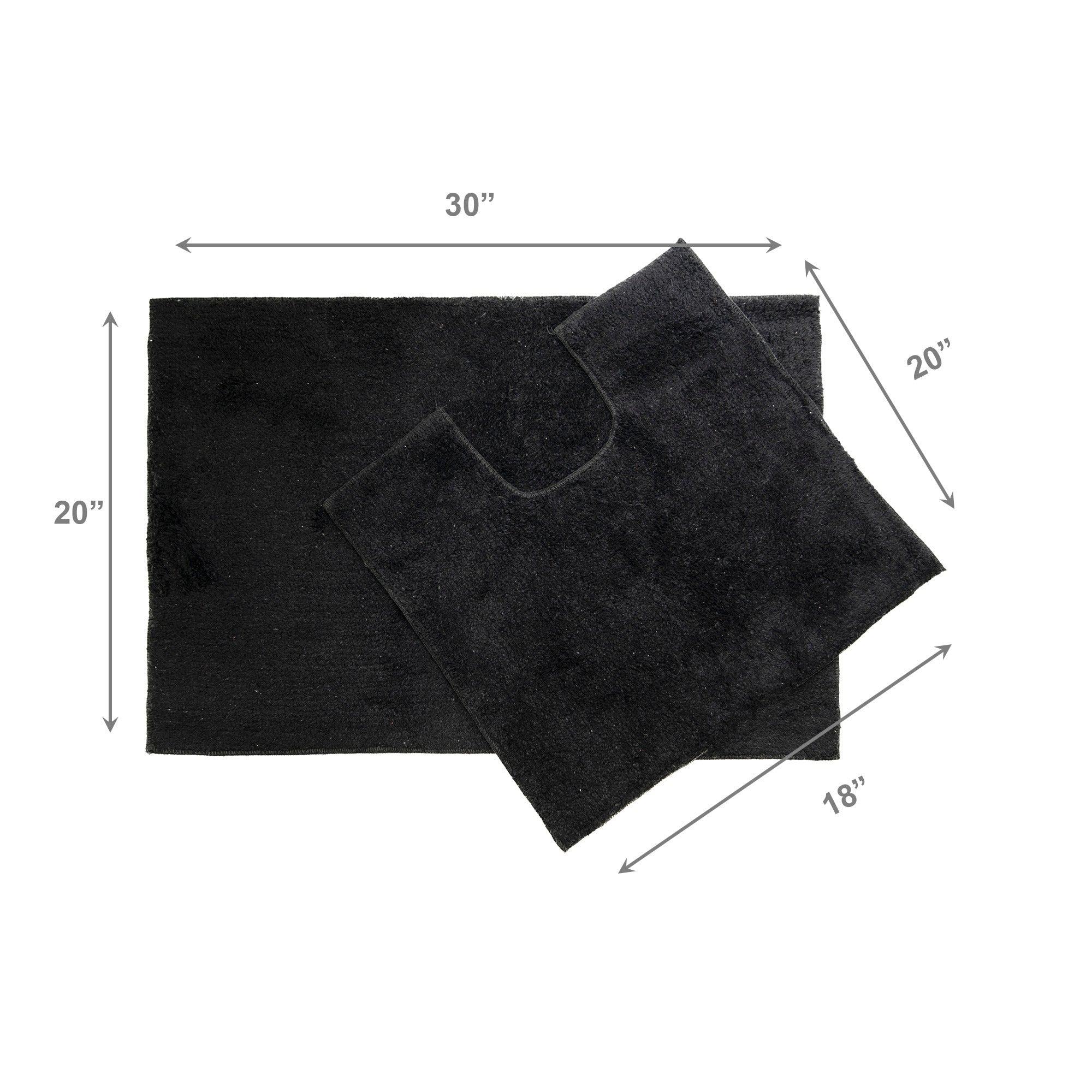 2-Piece Cotton Bath Mat Set with Rubber Backing in Black