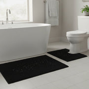 2-Piece Cotton Bath Mat Set with Rubber Backing in Black