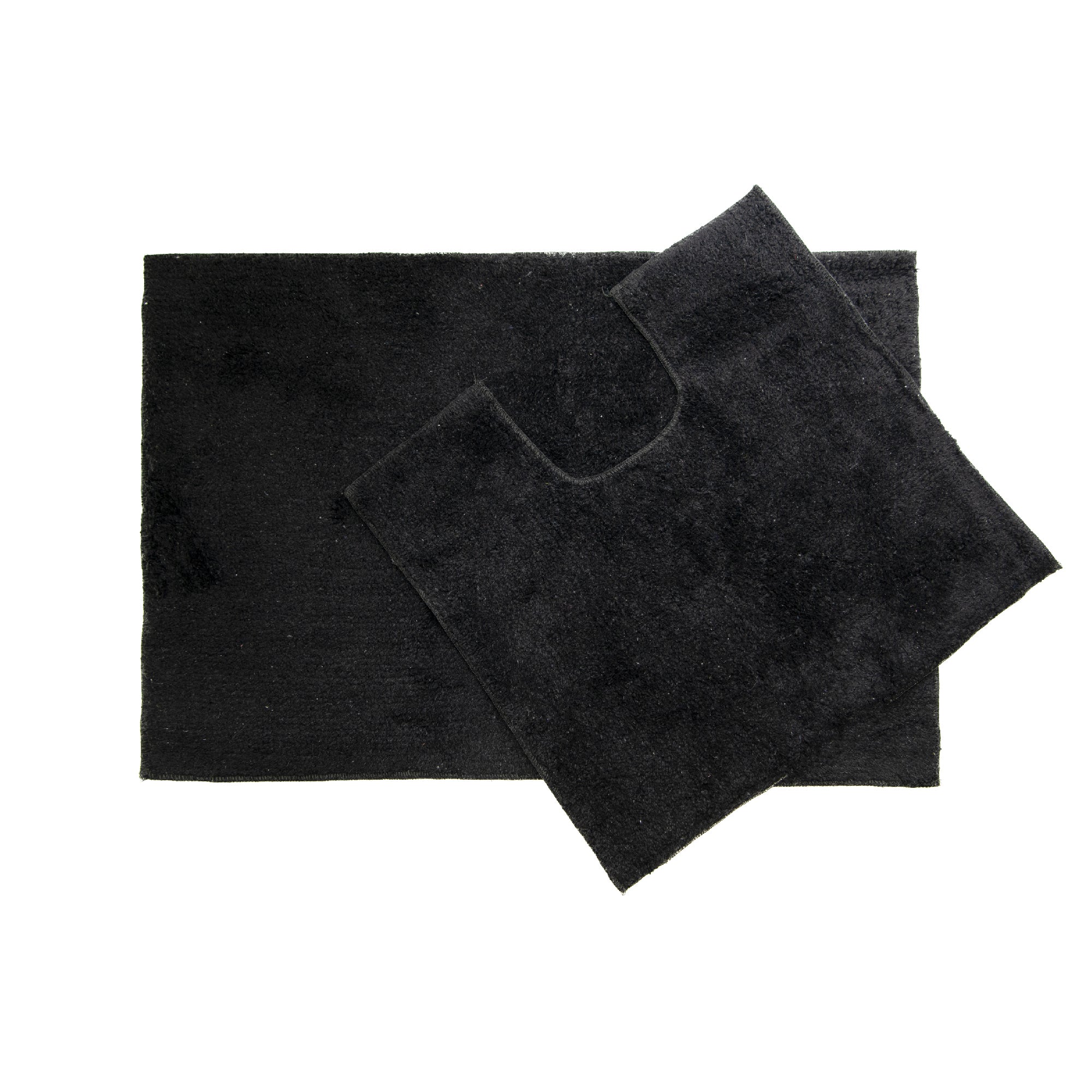 2-Piece Cotton Bath Mat Set with Rubber Backing in Black