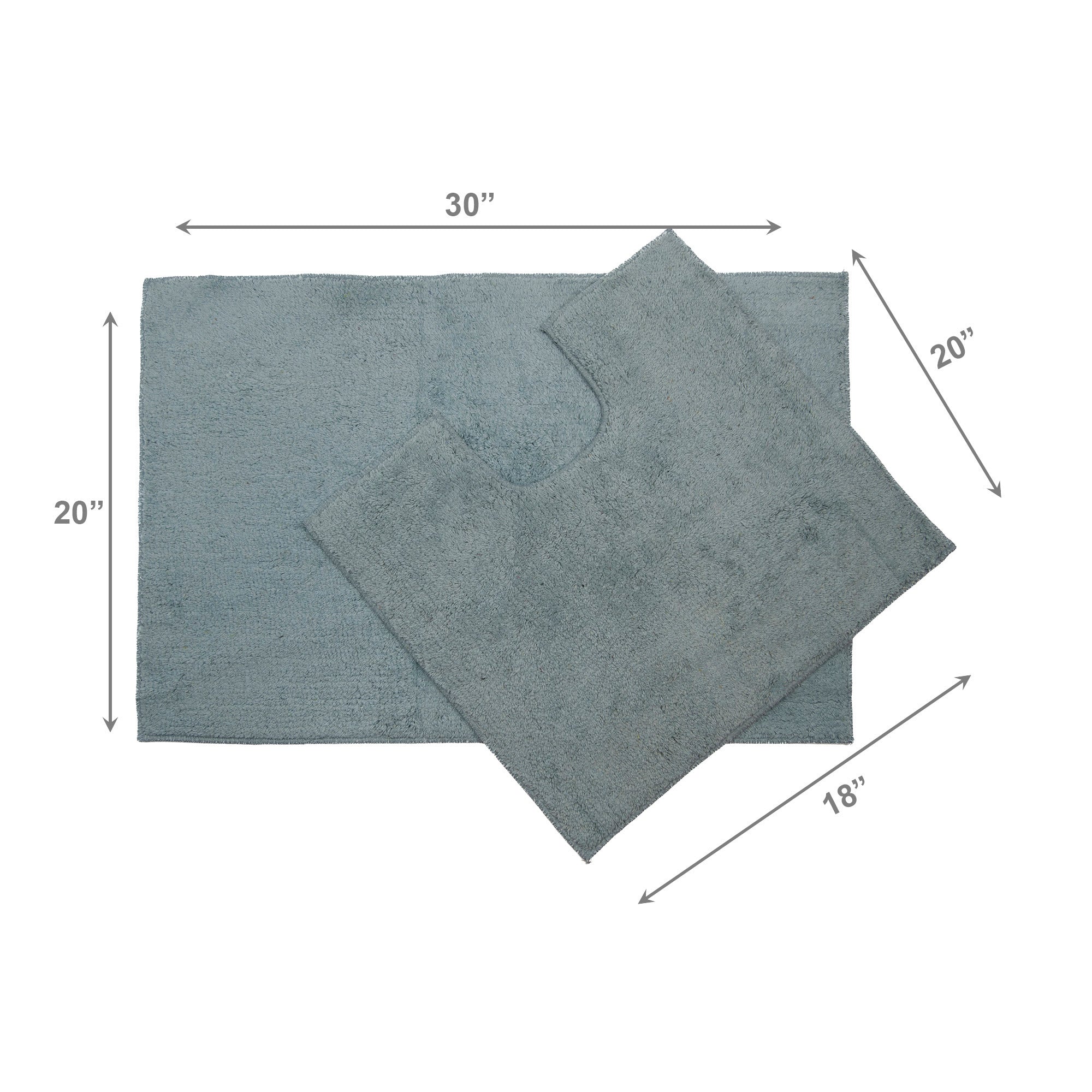 2-Piece Cotton Bath Mat Set with Rubber Backing in Blue