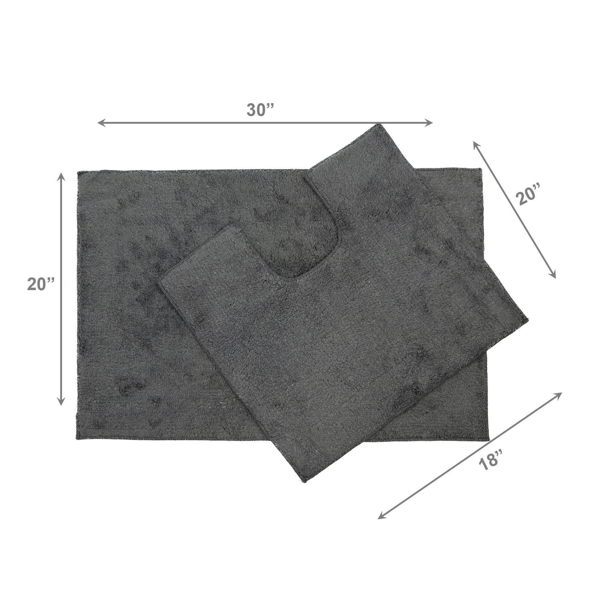 2-Piece Cotton Bath Mat Set with Rubber Backing in Grey