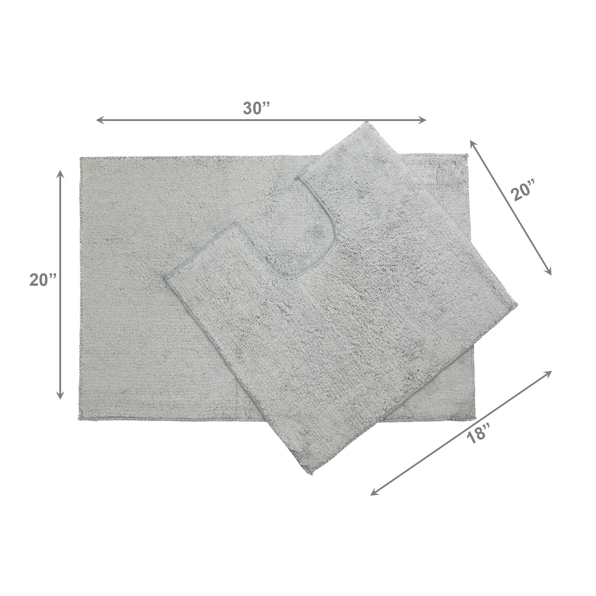 2-Piece Cotton Bath Mat Set with Rubber Backing in Silver