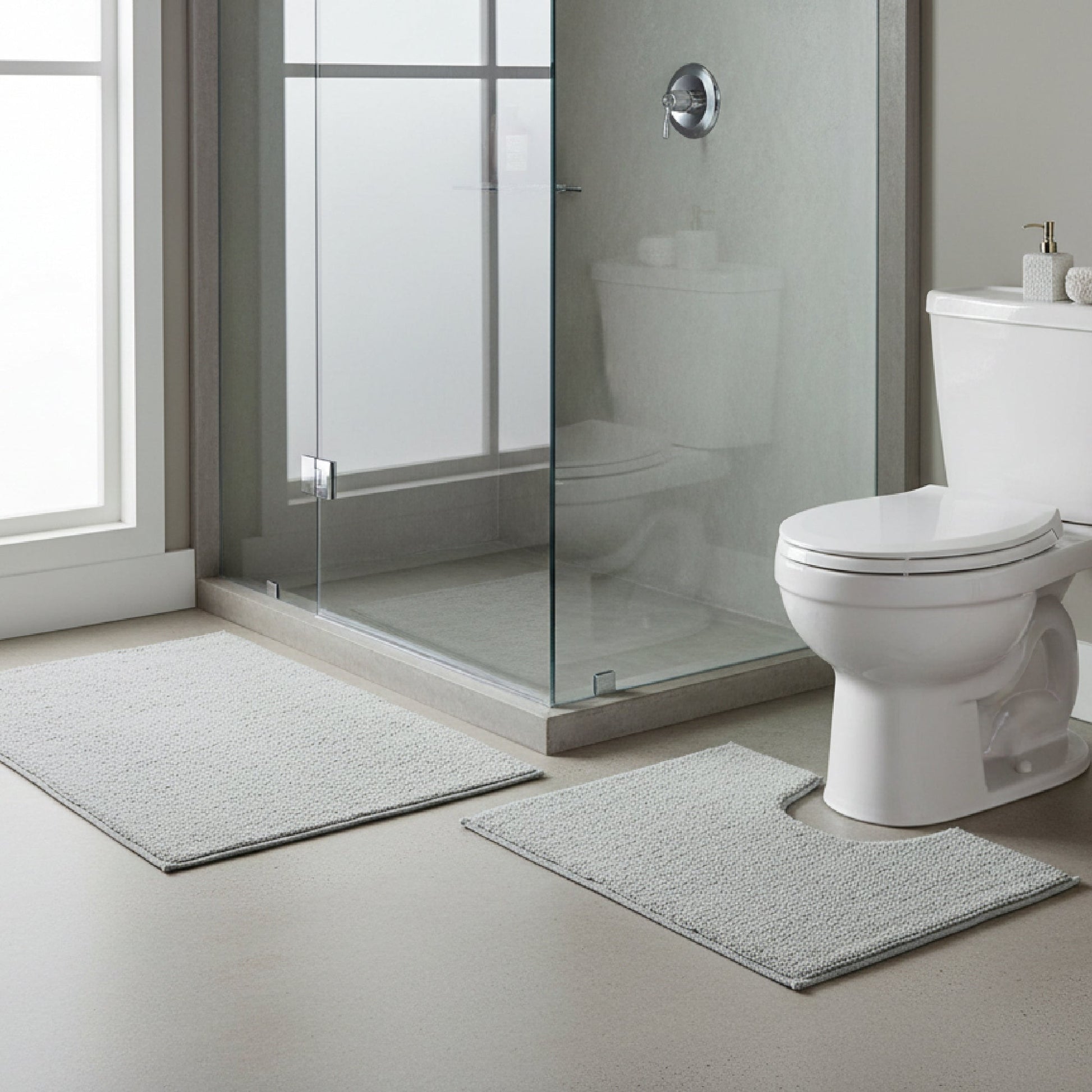 2-Piece Cotton Bath Mat Set with Rubber Backing in Silver