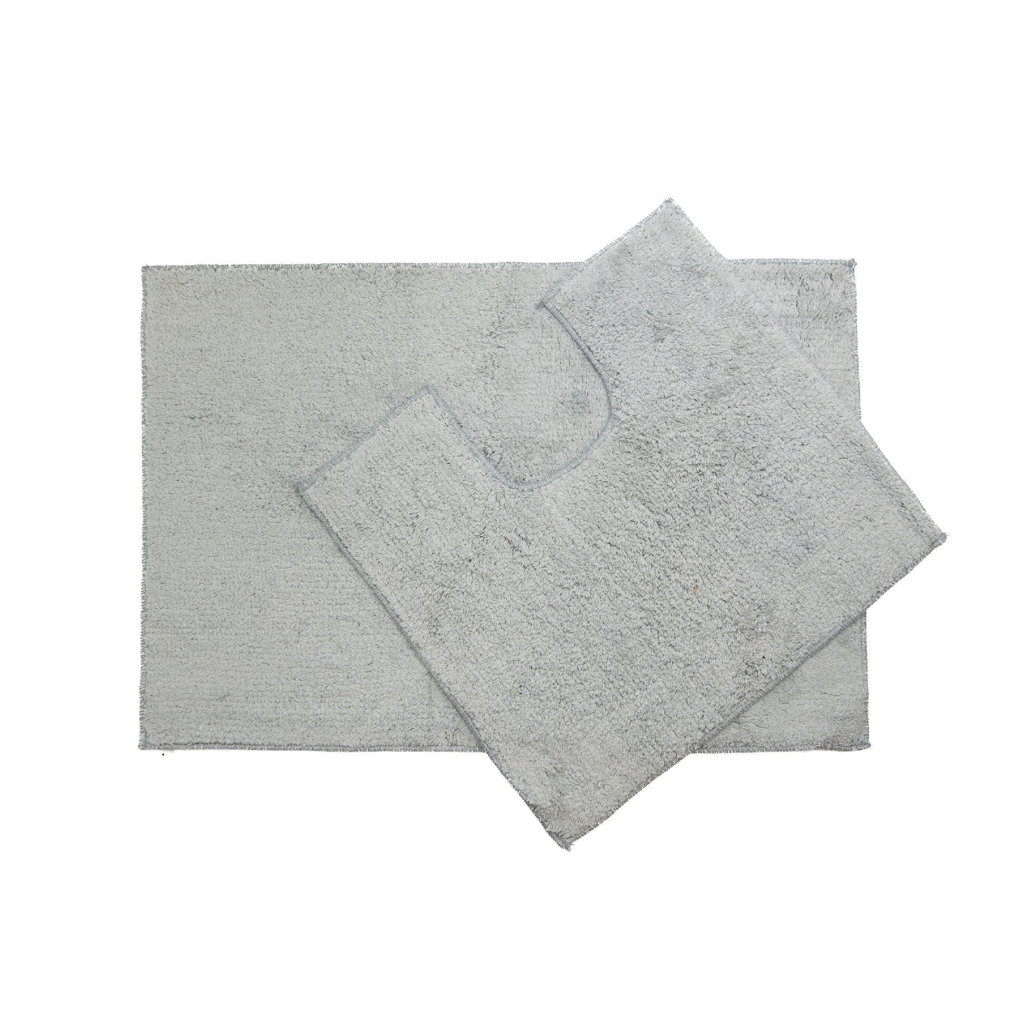 2-Piece Cotton Bath Mat Set with Rubber Backing in Silver