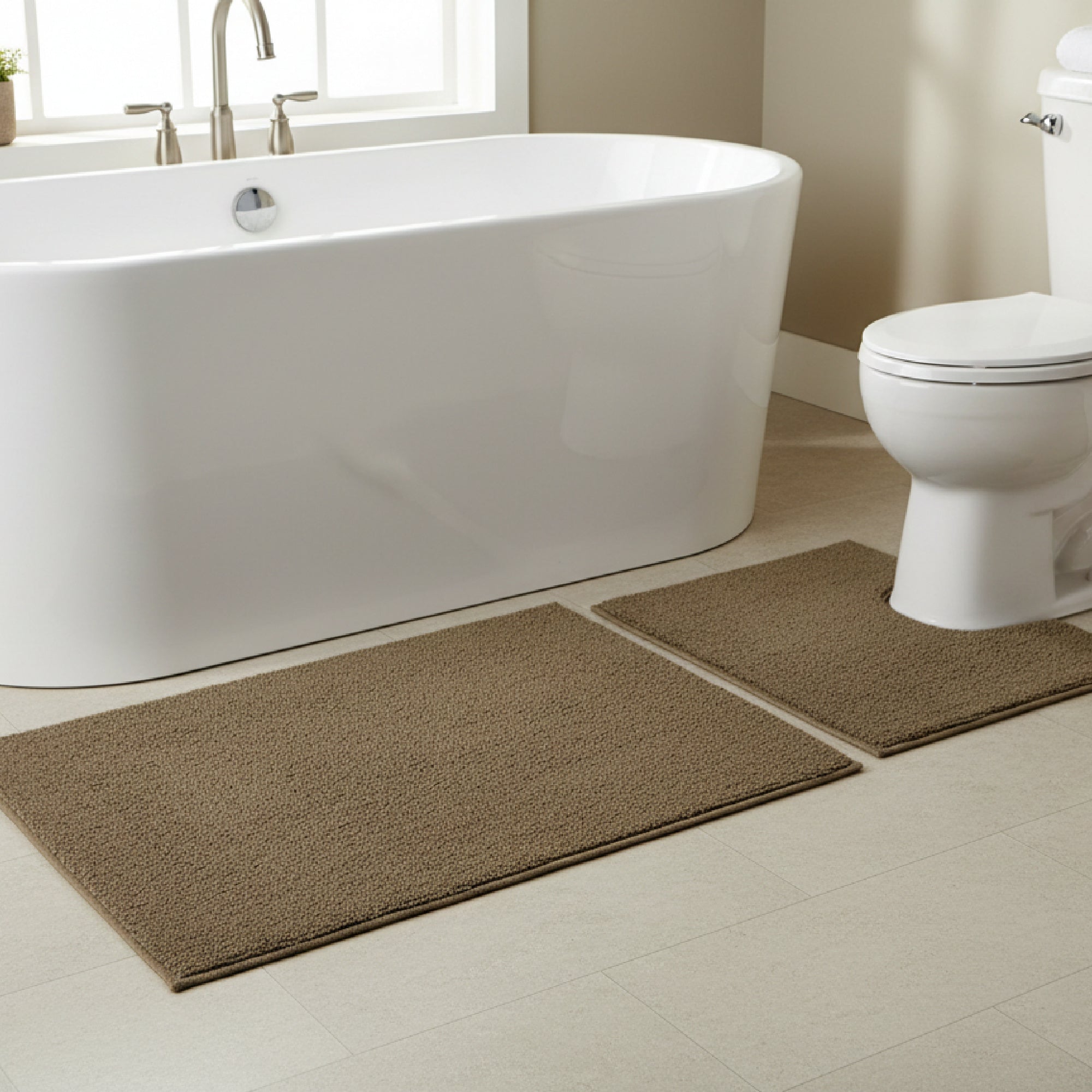 2-Piece Cotton Bath Mat Set with Rubber Backing in Taupe
