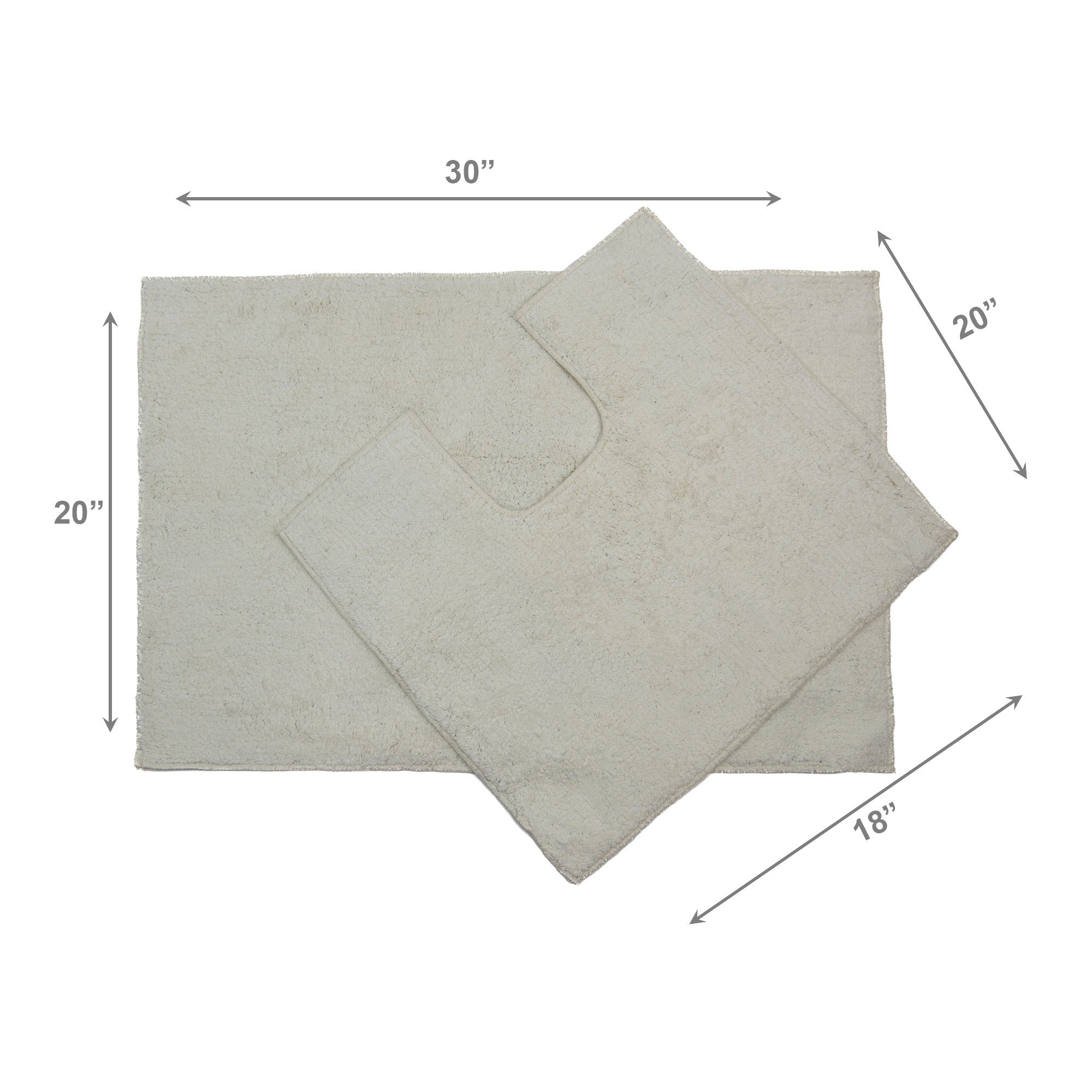 2-Piece Cotton Bath Mat Set with Rubber Backing in White