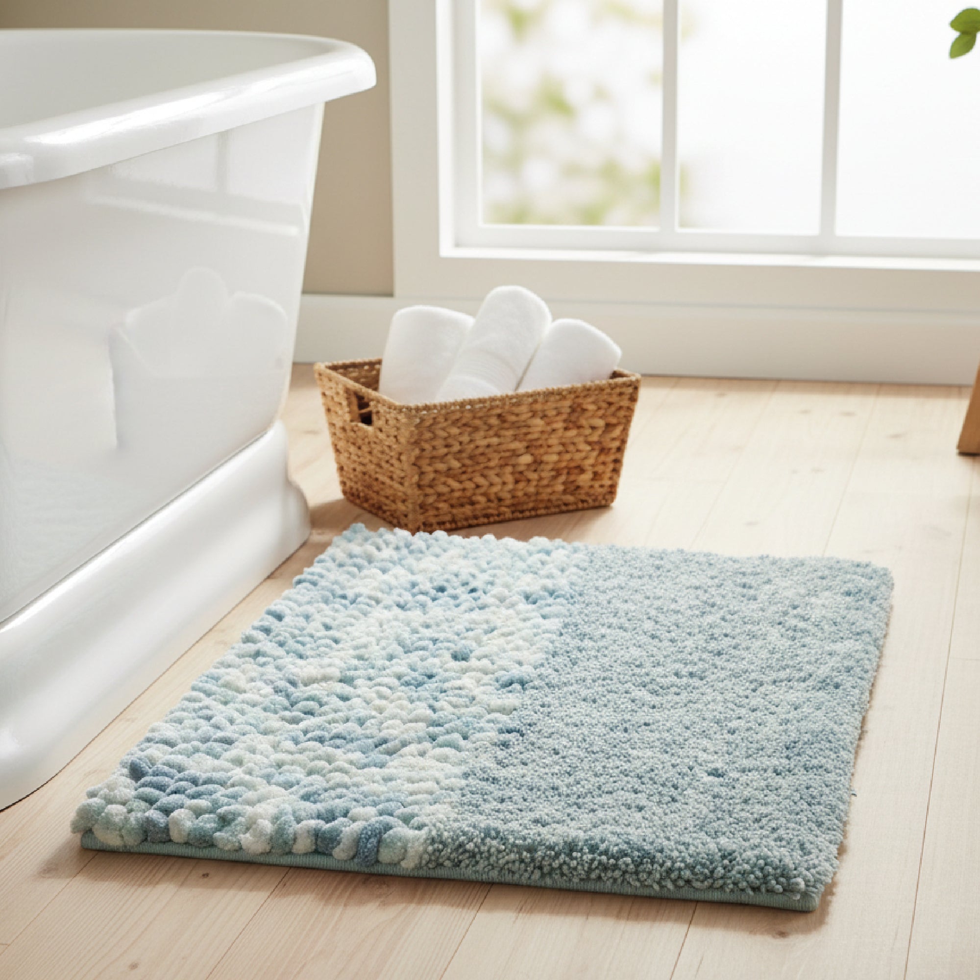 Tonal Blue Poly-Cotton Handwoven Bath Mat