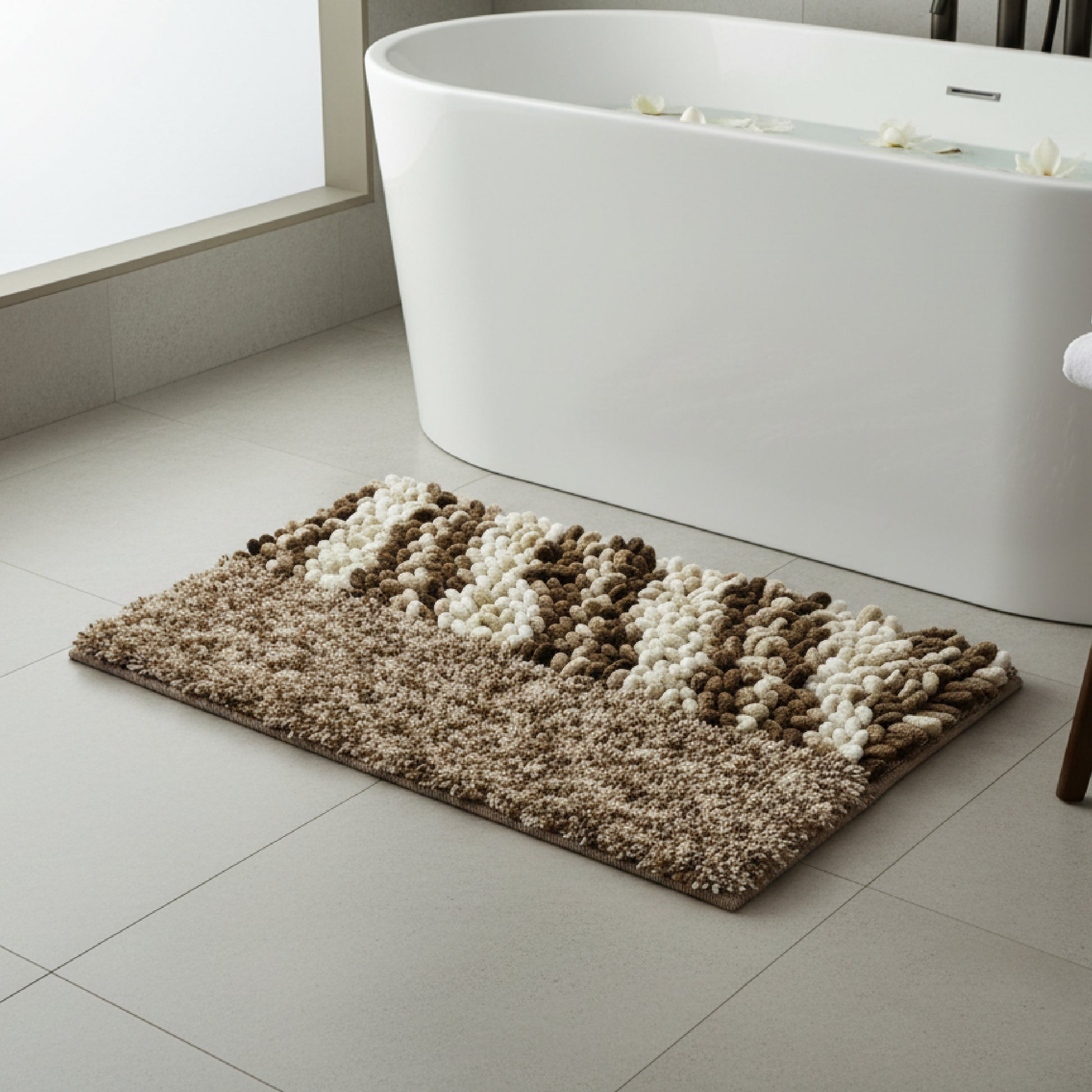 Tonal Tan Poly-Cotton Handwoven Bath Mat