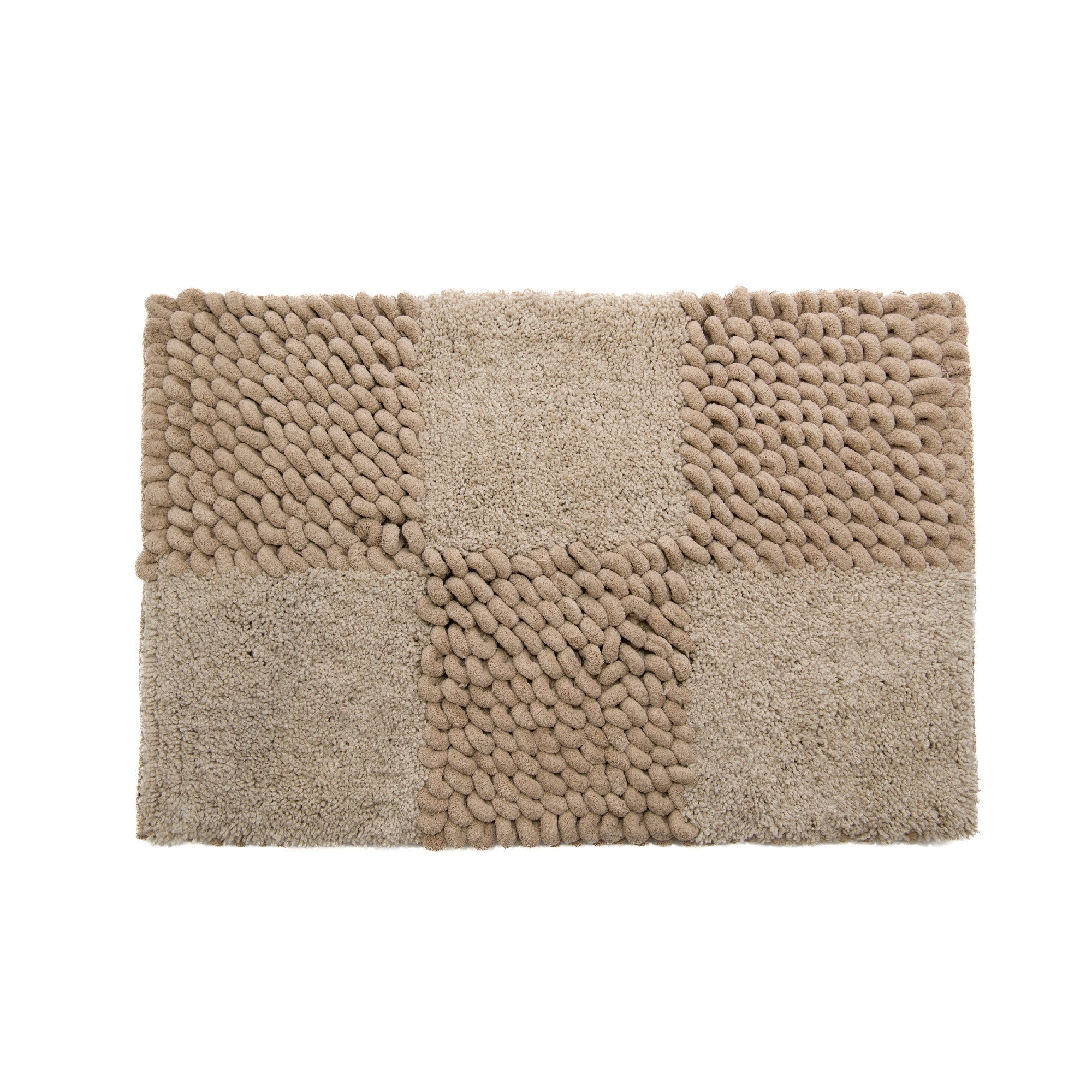 Checkered Beige Poly-Cotton Handwoven Bath Mat
