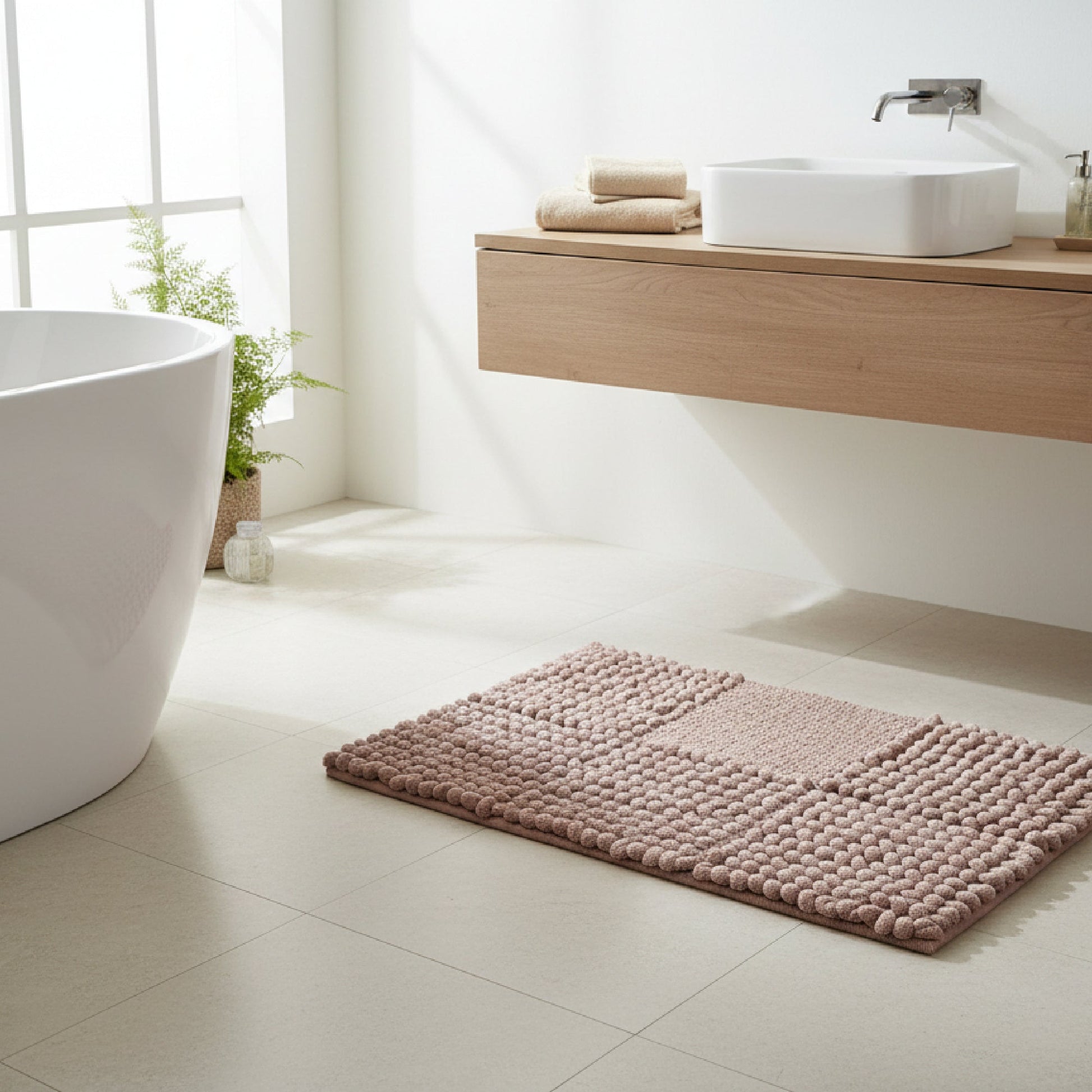 Checkered Blush Poly-Cotton Handwoven Bath Mat