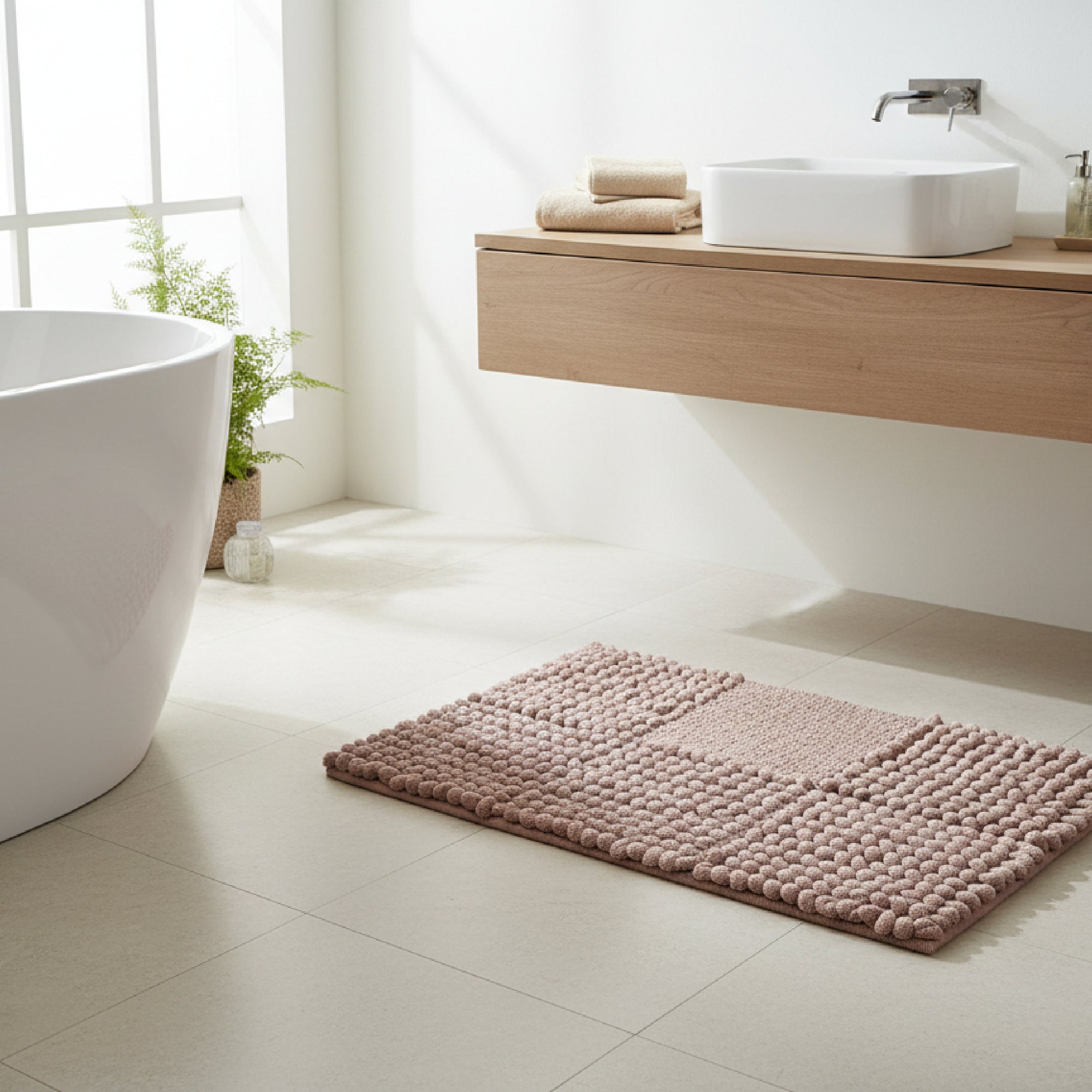 Checkered Blush Poly-Cotton Handwoven Bath Mat